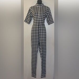 Womens black & white houndstooth jumpsuit by Ashley Stewart